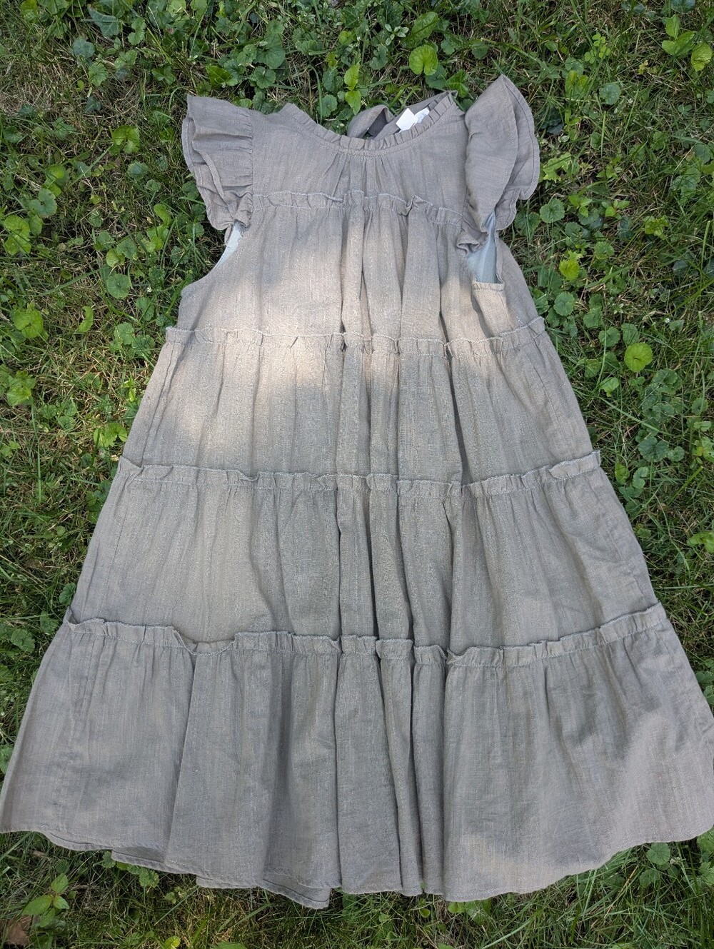 Love Riche Gray Tiered Flutter Sleeve Dress